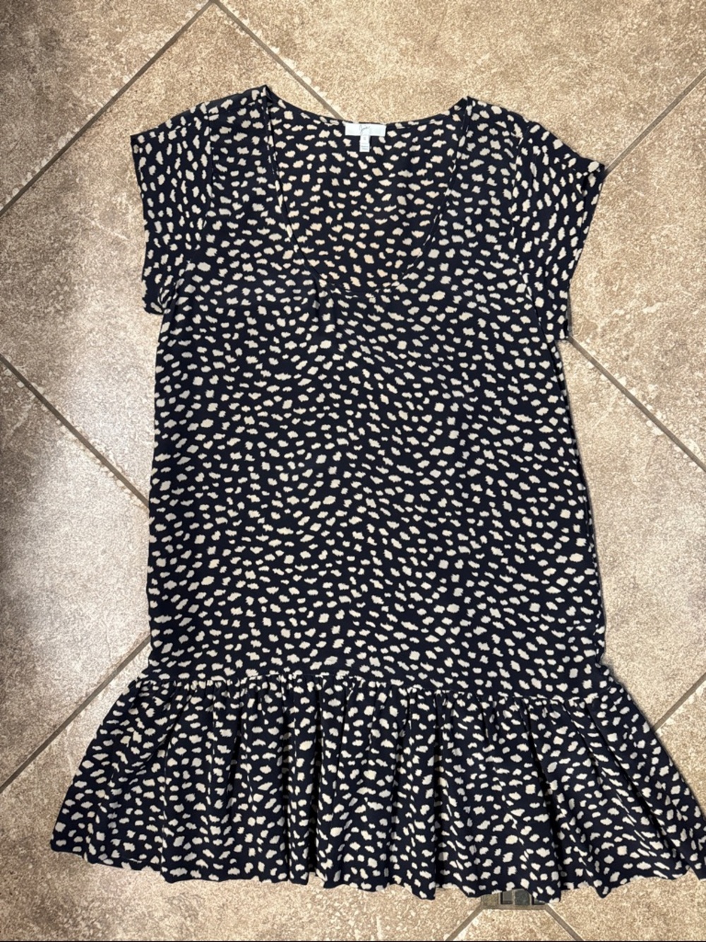 Joie Navy Dress with Cream Spot Print